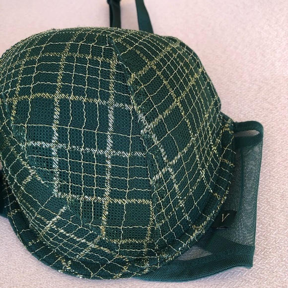 Victoria’s Secret Green With Gold Shimmer Women's Demi Cup Under Wire Bra 36D - Picture 4 of 16